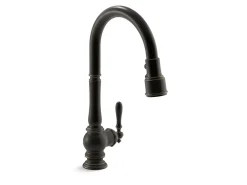 Pull-down kitchen sink faucet with three-function sprayhead