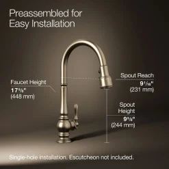 Pull-down kitchen sink faucet with three-function sprayhead