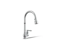 Pull-down kitchen sink faucet with three-function sprayhead