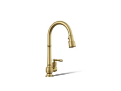 Pull-down kitchen sink faucet with three-function sprayhead