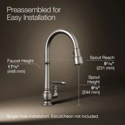 Pull-down kitchen sink faucet with three-function sprayhead