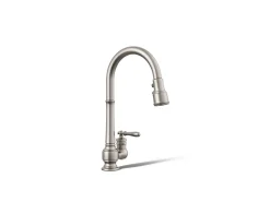 Pull-down kitchen sink faucet with three-function sprayhead