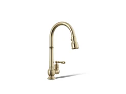 Pull-down kitchen sink faucet with three-function sprayhead