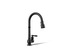 Pull-down kitchen sink faucet with three-function sprayhead
