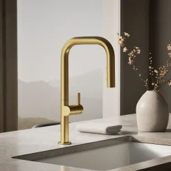 Pull-down kitchen sink faucet with two-function sprayhead