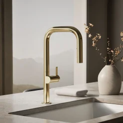 Pull-down kitchen sink faucet with two-function sprayhead