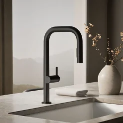 Pull-down kitchen sink faucet with two-function sprayhead