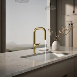 Pull-down kitchen sink faucet with two-function sprayhead