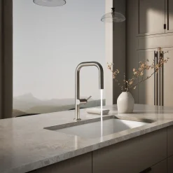 Pull-down kitchen sink faucet with two-function sprayhead