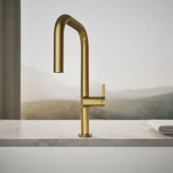 Pull-down kitchen sink faucet with two-function sprayhead