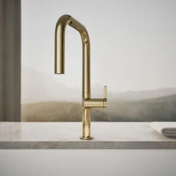 Pull-down kitchen sink faucet with two-function sprayhead
