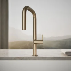 Pull-down kitchen sink faucet with two-function sprayhead