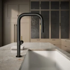 Pull-down kitchen sink faucet with two-function sprayhead