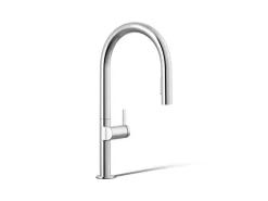Pull-down kitchen sink faucet with two-function sprayhead