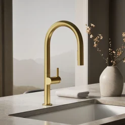 Pull-down kitchen sink faucet with two-function sprayhead