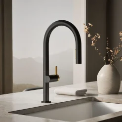 Pull-down kitchen sink faucet with two-function sprayhead