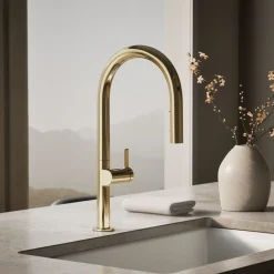 Pull-down kitchen sink faucet with two-function sprayhead