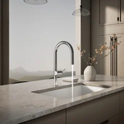 Pull-down kitchen sink faucet with two-function sprayhead