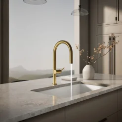 Pull-down kitchen sink faucet with two-function sprayhead