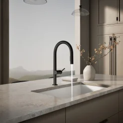 Pull-down kitchen sink faucet with two-function sprayhead