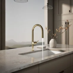 Pull-down kitchen sink faucet with two-function sprayhead
