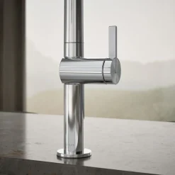 Pull-down kitchen sink faucet with two-function sprayhead