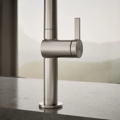 Pull-down kitchen sink faucet with two-function sprayhead
