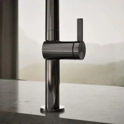 Pull-down kitchen sink faucet with two-function sprayhead