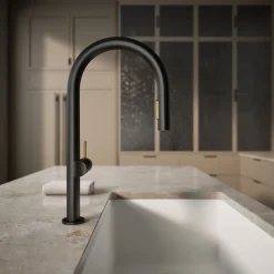 Pull-down kitchen sink faucet with two-function sprayhead