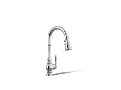 Pull-down kitchen sink faucet with three-function sprayhead