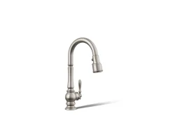 Pull-down kitchen sink faucet with three-function sprayhead