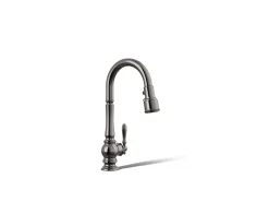 Pull-down kitchen sink faucet with three-function sprayhead