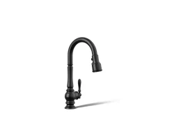 Pull-down kitchen sink faucet with three-function sprayhead