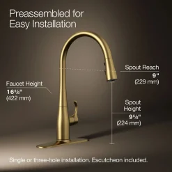 Pull-down kitchen sink faucet with three-function sprayhead