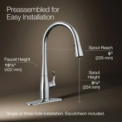 Pull-down kitchen sink faucet with three-function sprayhead