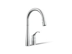 Pull-down kitchen sink faucet with three-function sprayhead