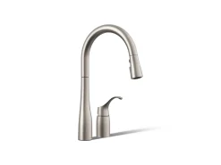 Pull-down kitchen sink faucet with three-function sprayhead