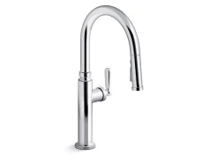 Pull-down kitchen sink faucet with three-function sprayhead
