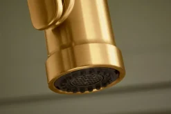 Pull-down kitchen sink faucet with three-function sprayhead
