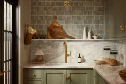 Pull-down kitchen sink faucet with three-function sprayhead