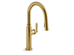 Pull-down kitchen sink faucet with three-function sprayhead
