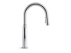 Pull-down kitchen sink faucet with three-function sprayhead