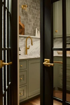 Pull-down kitchen sink faucet with three-function sprayhead