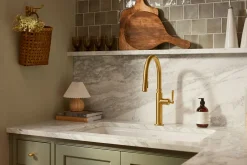 Pull-down kitchen sink faucet with three-function sprayhead