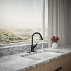 Pull-down kitchen sink faucet with two-function sprayhead