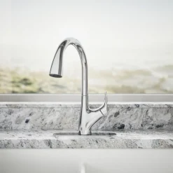 Pull-down kitchen sink faucet with two-function sprayhead