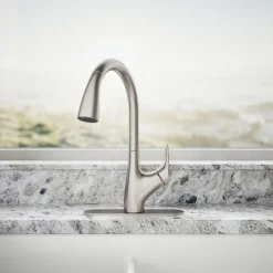 Pull-down kitchen sink faucet with two-function sprayhead