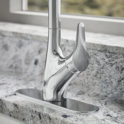 Pull-down kitchen sink faucet with two-function sprayhead