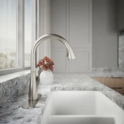 Pull-down kitchen sink faucet with two-function sprayhead