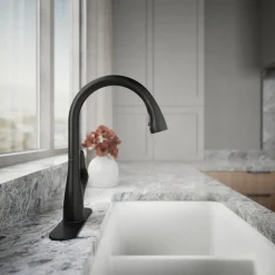 Pull-down kitchen sink faucet with two-function sprayhead